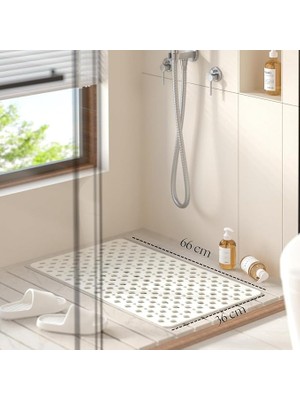 Wishora Store | Kaymaz Banyo Paspası | Beyaz | 66X36CM – Dikdörtgen Duş Matı, Küvet Paspası | Güçlü Vantuzlu, Su Tahliyeli, Yumuşak | Makinede Yıkanabilir | Kaydırmaz Zemin Matı