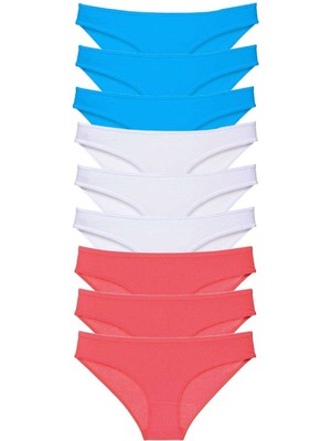 Marsilyan 9 Adet Süper Eko Set Likralı Kadın Slip Külot Fuşya Beyaz Mavi