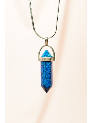 Marsilyan Labradorit Doğal Taşı Zincirli El Yapımı Tasarımlı Kolye Uç: 3,5 cm Zincir: 20 cm Kutulu