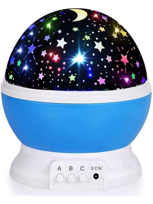 Wishora Store Renkli Yıldızlı Gökyüzü Dönen Star Master Çocuk Gece Lambası Projeksiyon Gece Lambası Gökyüzü Ay Yıldız Masa Lambası (Mavi)