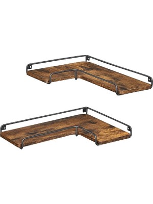 Wishora Store L Şeklinde Köşe Rafları, 2'li Set, Duvar Rafları, Yüzen Raflar, Endüstriyel Tarz, Oturma Odası, Yatak Odası, Mutfak, Yumuşak Kahverengi ve Siyah LLS831B01