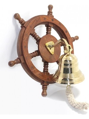 Marsilyan Duvara Asmalı Ahşap Dümenli Pirinç Çan