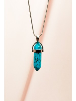 Marsilyan Firuze Doğal Taşı Zincirli El Yapımı Tasarımlı Kolye Uç: 3,5 cm Zincir: 20 cm Kutulu