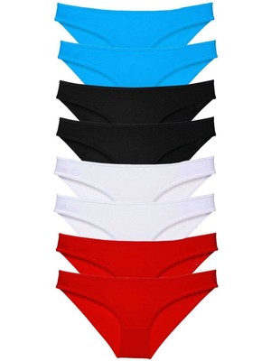 Marsilyan 8 Adet Süper Eko Set Likralı Kadın Slip Külot Siyah Kırmızı Beyaz Mavi