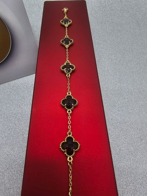 Mosso Steel Siyah Gold Renk Camlı Yonca Model Çelik Bileklik