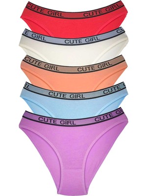 Marsilyan 5 Adet Beli Yazılı Pamuklu Kalın Lastik Kadın Slip Külot