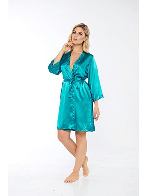 Sistina Ozlstor Zümrüt Yeşili Ipek Saten Sabahlık - 14009 - Beden S