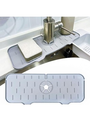 Wishora Store Musluk Sıçrama Önleyici Ped, Gri Su Tutucu Mat, Mutfak ve Banyo Tezgahı & Fayans Koruyucu, Lavabo Kenarı Için Kaymaz Musluk Kapağı, Damlama Engelleyici Ped, 37 * 14 cm