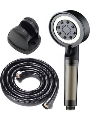 Conta Filtreli Yüksek Basınçlı El Duşu Seti – Siyah, Kireç Önleyici, Hortum ve Askı Dahil