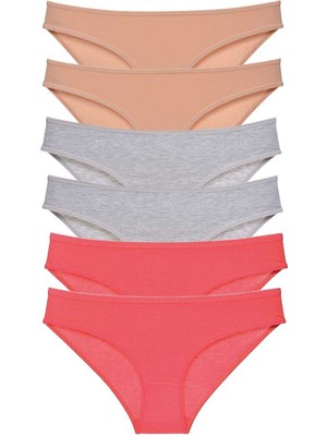 Marsilyan 6 Adet Süper Eko Set Likralı Kadın Slip Külot Ten Gri Fuşya