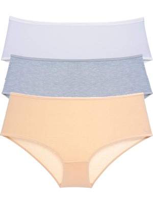 Marsilyan 3 Adet Kadın Yüksek Bel Bato Külot Beyaz Gri Ten