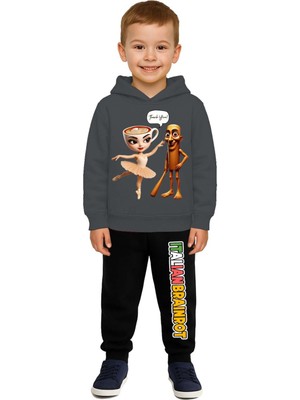 Sedirli Braniot Baskılı Çocuk Eşofman Takımı 3 Iplik Şardonlu Pamuklu Kumaş Kapüşonlu