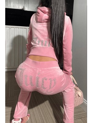 8line Pembe Juicy Kadife Pijama Takımı