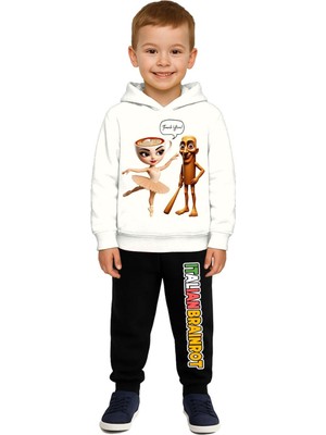 Sedirli Braniot Baskılı Çocuk Eşofman Takımı 3 Iplik Şardonlu Pamuklu Kumaş Kapüşonlu