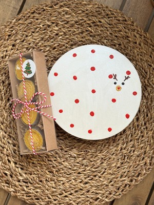Candle Bee Design Yılbaşı Geyik Temalı Mum Altlığı ve 4'lü Balmumu Tealight Set
