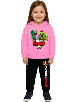 Sedirli Brawl Stars Baskılı Çocuk Eşofman Takımı 3 Iplik Şardonlu Pamuklu Kumaş Kapüşonlu