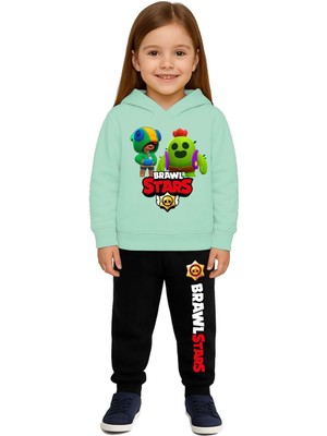 Sedirli Brawl Stars Baskılı Çocuk Eşofman Takımı 3 Iplik Şardonlu Pamuklu Kumaş Kapüşonlu