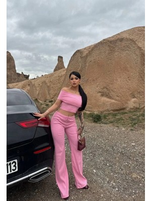 Zengezur Mall Ozlstor Madonna Yaka Bol Paça Pantolonlu Takım Pembe (Beden: L)