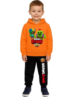Sedirli Brawl Stars Baskılı Çocuk Eşofman Takımı 3 Iplik Şardonlu Pamuklu Kumaş Kapüşonlu