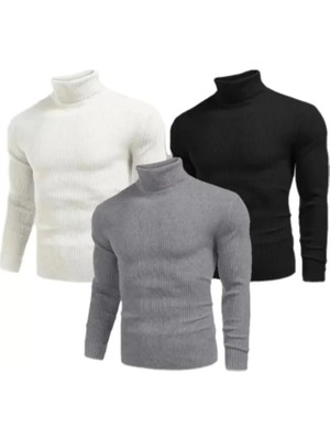 Çamaşır Kenti 3 Adet Unisex Kaşkorse Boğazlı Full Likralı Fitilli Body Kazak