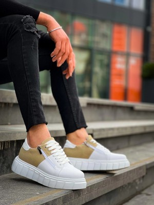 Zengezur Mall Ozlstor KB-X155 Kuback Beyaz Cilt Bej Süet Detaylı Beyaz Yüksek Taban Günlük Spor Ayakkabı (Numara: 41)