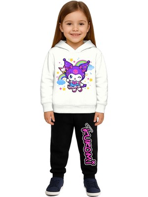 Sedirli Kuromi Baskılı Çocuk Eşofman Takımı 3 Iplik Şardonlu Pamuklu Kumaş Kapüşonlu