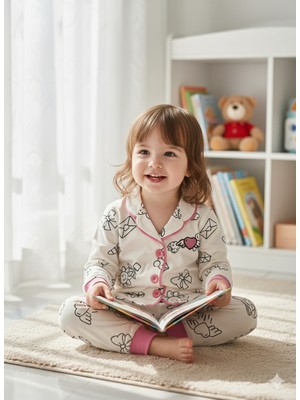 Selvira Pamuklu Çocuk Pijama Takımı – Düğmeli Üst ve Uzun Alt, Cilt Dostu Rahat Uyku Seti