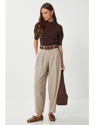 Happiness İstanbul Pensli Poliviskon Balon Pantolon LGP0031 Bej