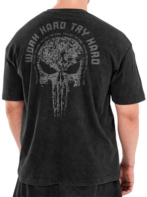 Kingsize Nutrition Kingsize Hard Work Antik Yıkamalı Oversize T-Shirt Siyah