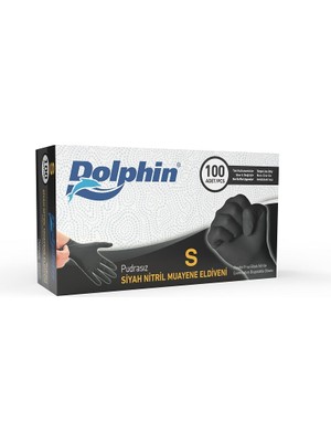 Dolphin S Beden, Siyah, Nitril Eldiven, Pudrasız, Latekssiz, Kutuda 100 Adet