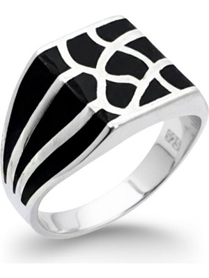 Oya Silver Siyah Mineli Mozaik Gümüş Erkek Yüzük [OYSY036]