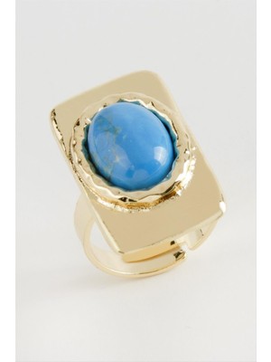 Zero Ozlstor Dikdörtgen Turkuaz Taşlı Yüzük-Sarı