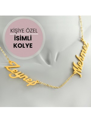 Zero Ozlstor Kişiye Özel Çift Isim Yazılı Kolye-Sarı