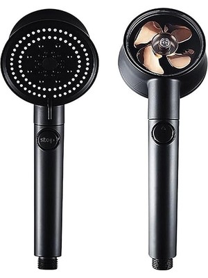 Wishora Store Turbo Black Power Siyah Pervaneli 5 Fonksiyonlu Yüksek Basınçlı Mat Siyah Duş Başlığı El Duşu - Garantili