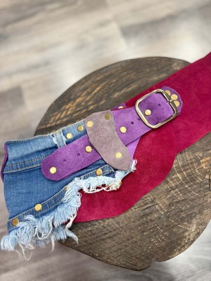 Yılday Gür Butik Huxley Denim Nubuk El Yapımı Bohem Kemer – Pembe & Mavi Patchwork