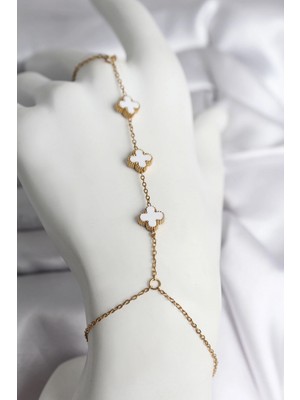 Marsilyan 316L Çelik Gold Renk Beyaz Yonca Model Kadın Şahmeran - TJ-SN734