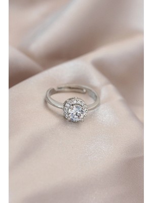 Marsilyan Ayarlamalı Gümüş Renk Metal Zirkon ve Kristal Taşlı Oval Model Yüzük - TJ-BYK2073