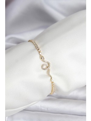 Marsilyan Yılan Model Zirkon Taşlı Gold Renk Pirinç Su Yolu Kadın Bileklik - TJ-BB8104