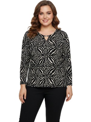 Linsolita Kadın V Yaka Modelli Baskılı Bluz BGL-ST05101