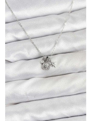 Marsilyan Pirinç Gümüş Renk Minimal Charmlı Kadın Kolye - TJ-BKO10804