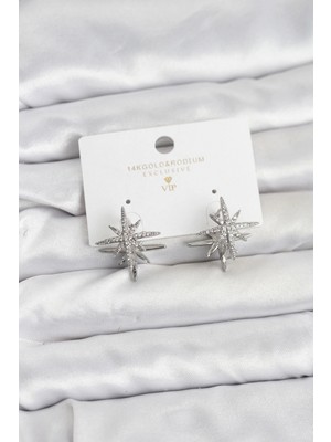 Marsilyan Gümüş Renk Pirinç Çift Taraflı Kutup Yıldızı Kadın Küpe - TJ-BKP11511