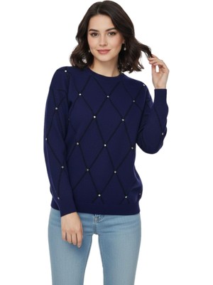 Lavella Kadın Sıfıryaka Yaka Baklava Dilim Taşlı Kazak BGL-ST05080