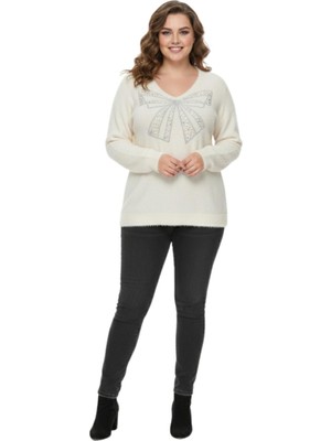 Lavella Kadın V Yaka Inci Modelli Sakallı Triko Kazak BGL-ST05078