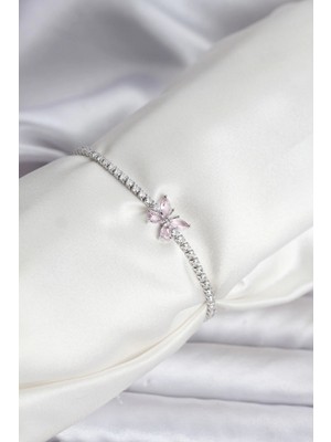 Marsilyan Kelebek Model Zirkon Taşlı Gümüş Renk Pirinç Su Yolu Kadın Bileklik - TJ-BB8103