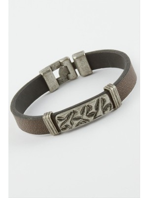 Zero Ozlstor Zikzak Desenli Suni Deri Bileklik-Kahverengi