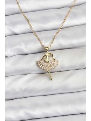 Marsilyan 316L Çelik Zincir Gold Renk Balerin Model Kadın Kolye - TJ-BKO10775