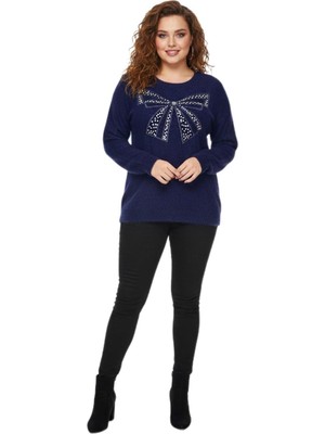 Lavella Kadın V Yaka Inci Modelli Sakallı Triko Kazak BGL-ST05078