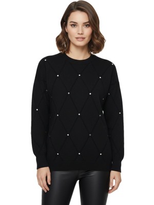 Lavella Kadın Sıfıryaka Yaka Baklava Dilim Taşlı Kazak BGL-ST05080