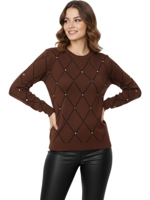 Lavella Kadın Sıfıryaka Yaka Baklava Dilim Taşlı Kazak BGL-ST05080