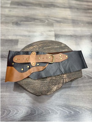 Yılday Gür Butik Boone Çift Renk Hakiki Deri El Yapımı Bohem Kemer – Siyah & Taba